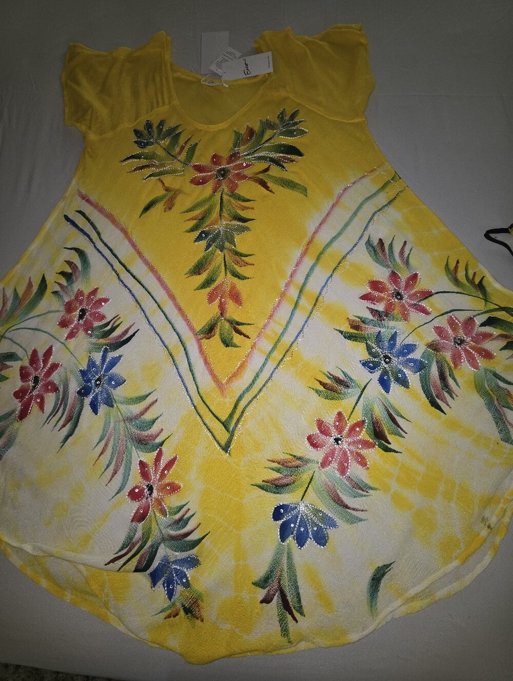 Embellished Yellow Floral Handkerchief Hem  Dress - Picture 5 of 10